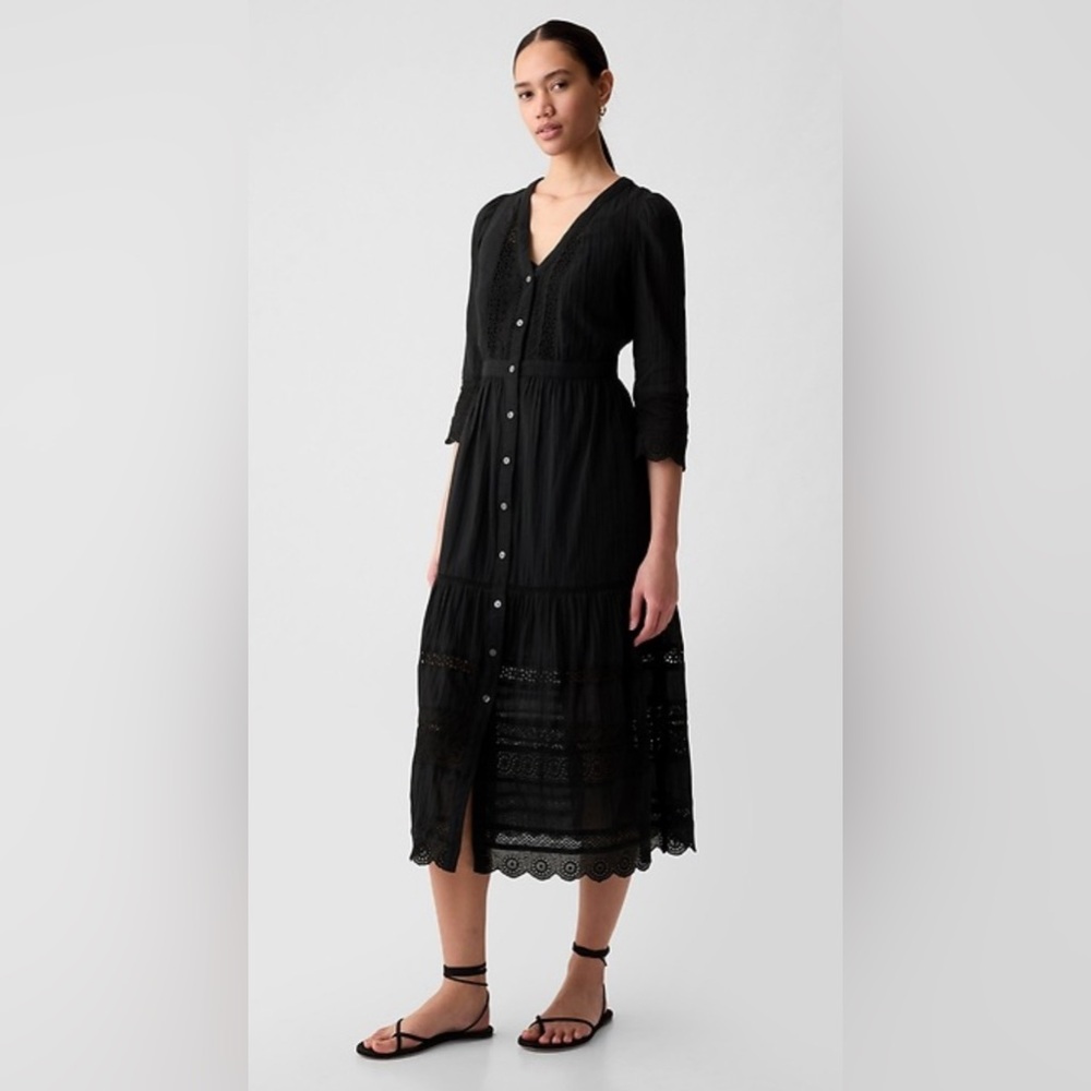 GAP Textured Crinkle Lace Midi Dress